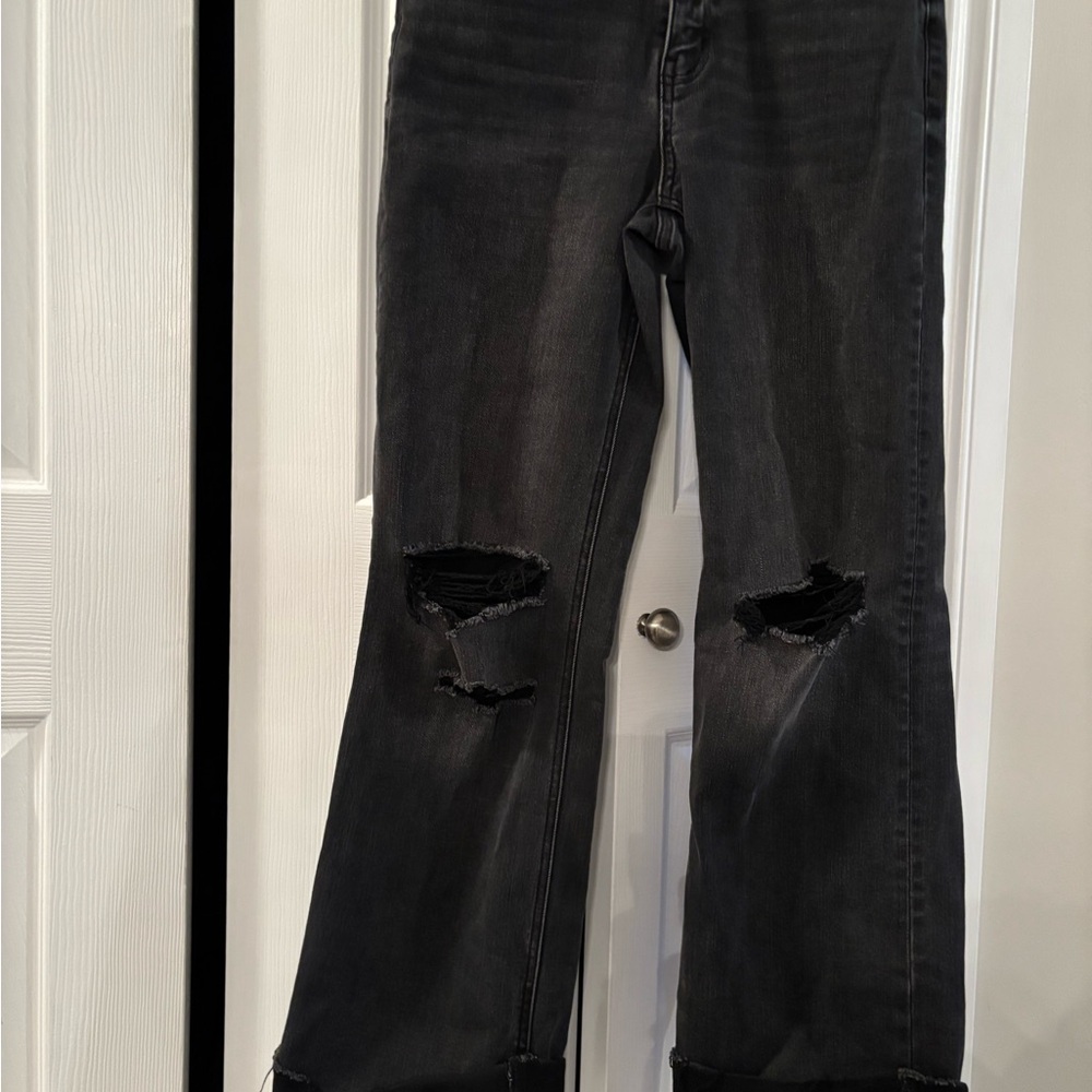 Women's Black Distressed Flare Jeans